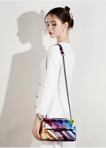 Vista 6 de Bolso de hombro para mujer, colorido bolso cruzado bolso de mano, bolso cuadrado para fiesta, noche, elegante y ligero
