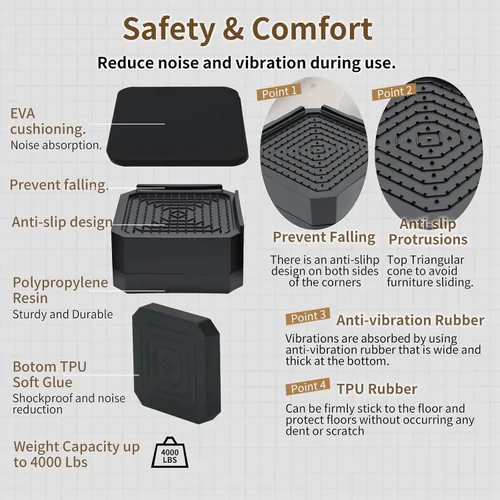 Vista 5 de Paquete de 4 elevadores de cama resistentes, ajustables para cama, sofá, escritorio, sillas, altura de elevación de 1.5 pulgadas, 3 pulgadas o 4.3