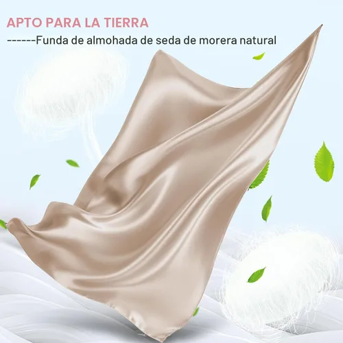 Vista 2 de Fundas de almohada de seda de morera tamaño estándar con cremallera oculta, ultra suaves y transpirables, funda de almohada de satén de seda