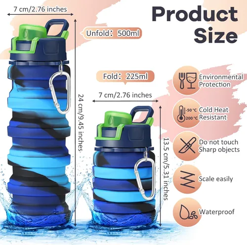 Vista 8 de Sunnyray 14 botellas de agua plegables a granel de 17 oz (500 ml)
