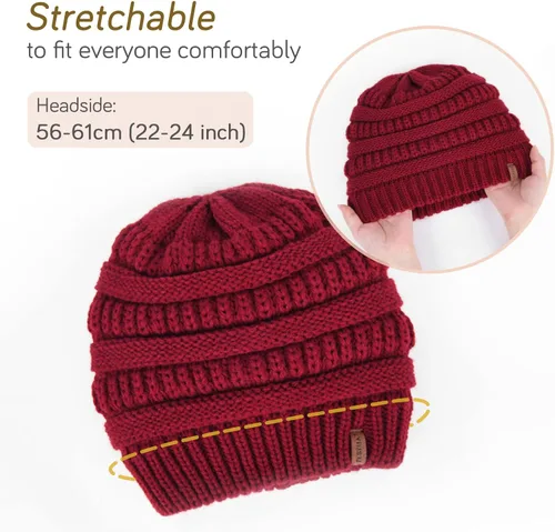Vista 5 de FURTALK Gorro de invierno para mujer, con forro de satén, tejido trenzado, grueso, holgado, gorro cálido