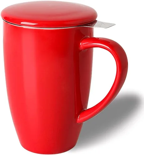 Vista 10 de Sweejar Taza de Té de Porcelana con Infusor y Tapa, Tetera con Filtro, Colador Infusor de Tazas de Té de Hojas Sueltas, 16 Fl Oz para Azul degradado