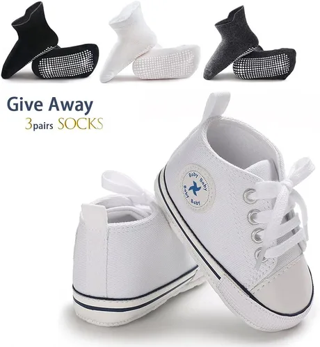 Vista 2 de eitwo Zapatos de lona suave unisex para bebés y niñas, ligeros y antideslizantes para recién nacidos y niños pequeños