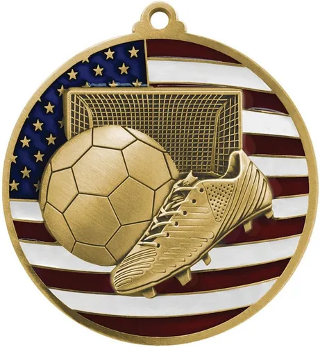 Vista 2 de Decade Awards Medalla patriótica grabada de fútbol – Medallón de fútbol de 2.75 pulgadas de ancho con estrellas y rayas de la bandera estadounidense
