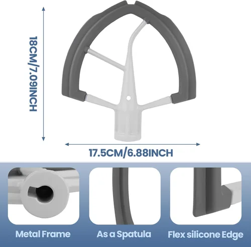 Vista 2 de Batidor de borde flexible de 6 cuartos para batidoras KitchenAid con bordes de silicona para accesorios y accesorios de ayuda de cocina