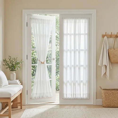 Vista 55 de MYSKY HOME Cortinas naturales de puerta francesa para ventana de puerta, 40 pulgadas de largo, cortas, semitransparentes, filtrantes de luz
