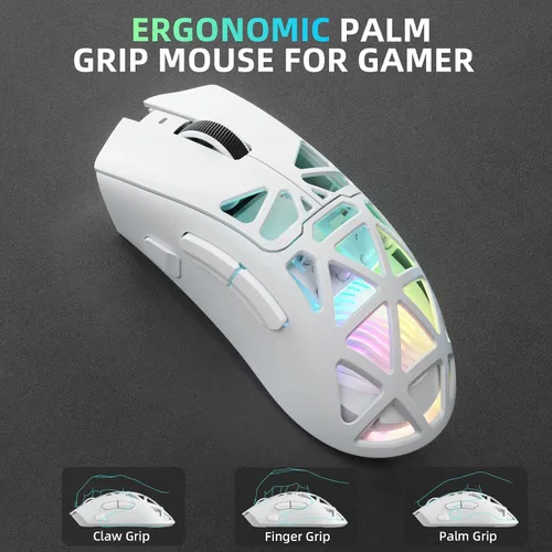 Vista 9 de Aula SC620 - Ratón inalámbrico para juegos, triple modo de 2.4 GHz/USB-C/BT5.3 con 12000 DPI, mouse macro gamer programable con llave de fuego Blanco