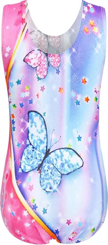 Vista 2 de Jinhiteam Leotardos de gimnasia para niñas, talla 2 a 9 años, multicolor, sin mangas, para niños pequeños