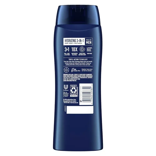Vista 2 de Suave Jabón hidratante para hombre, para cuerpo, cara y cabello, 3 en 1 para piel y cabello hidratados, aroma cítrico y almizcle, sin parabenos, sin