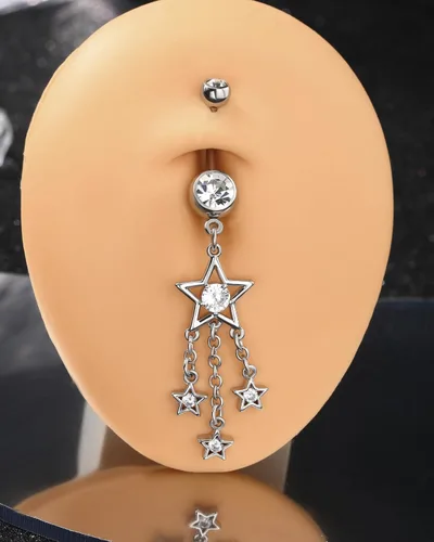 Vista 3 de Agrewd Anillos colgantes para ombligo de 0.49 oz, anillos colgantes de ombligo para mujer, joyería de acero inoxidable colgante de acero inoxidable