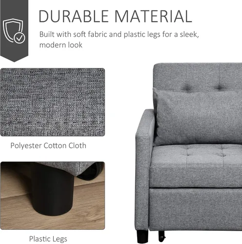Vista 8 de HOMCOM Sofá convertible tumbona de cama multifuncional reclinable con tela tapizada copetuda, respaldo de ángulo ajustable y almohada, color gris