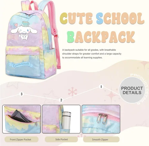 Vista 5 de Roffatide Anime Cinnamoroll Print Casual Mochila Big Ear Dog Laptop Mochila