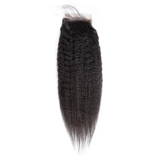 Vista 8 de Cierre de encaje brasileño rizado 4x4, 100% cabello virgen humano sin procesar, prearrancado, grueso, italiano, Yaki, cierre de línea capilar