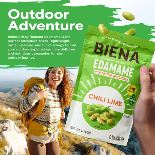 Vista 8 de Biena Frituras Crocantes de Edamame Tostado - Snack Alto en Proteína para Adultos y Niños, 12g-13g de Proteína por Porción - Hecho con Aceite