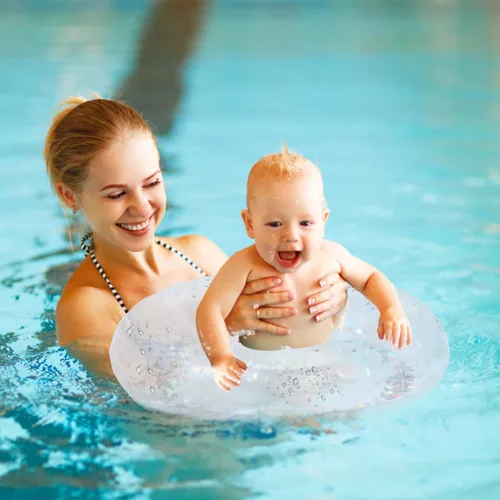 Vista 2 de Anillo de natación inflable transparente con lentejuelas brillantes, flotador de piscina de PVC de 24 pulgadas para niños, ligero y fácil