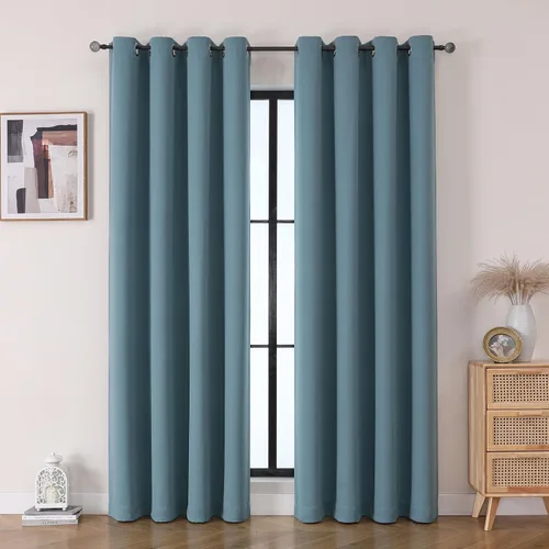 Vista 12 de Flyfun - Cortinas opacas con ojales para dormitorio y sala de estar, juego de 2 paneles, con aislamiento térmico, cortinas de oscurecimiento