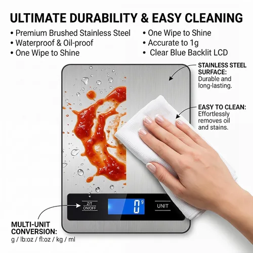 Vista 4 de Báscula de alimentos de cocina de 33 libras/33.1 lbs, báscula digital de alta precisión de 0.04 oz con temporizador y pantalla LCD retroiluminada