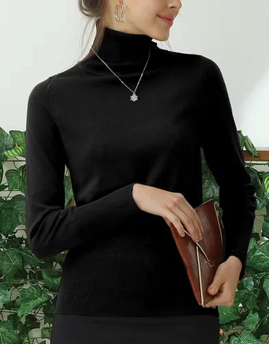 Vista 6 de JJ Perfection Abrigo de mujer tejido elástico cuello de tortuga manga larga