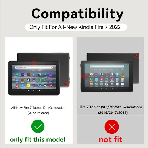 Vista 2 de Funda para tablet Kindle Fire 7 para niños (12.ª generación, versión 2022) con mango de pie de apoyo de forraje resistente, espuma EVA suave, a