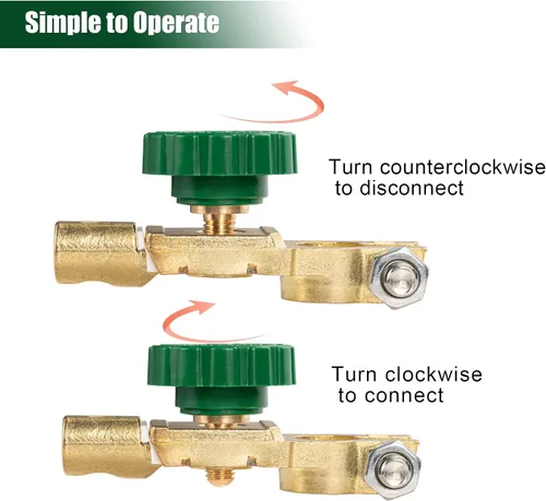 Vista 9 de Interruptor de desconexión de batería de poste superior con perilla verde 12V-24V Desconexión rápida, aislador de batería principal