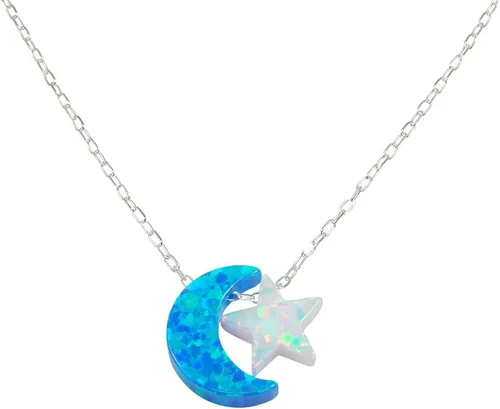 Vista 5 de Martinuzzi Accessories Collar de luna y estrella de ópalo con cadena de plata de ley 925