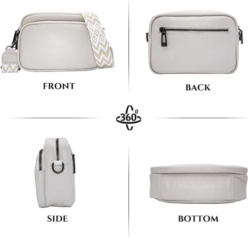 Vista 6 de Bolsos cruzados para mujer, bolso cruzado de cuero moderno para cámara con correa de guitarra, bolso de hombro pequeño