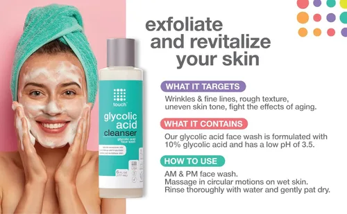 Vista 4 de Limpiador facial 10% ácido glicólico, exfoliante, no seca y espumante, antienvejecimiento, tono de piel y textura, arrugas, poros, puntos negros