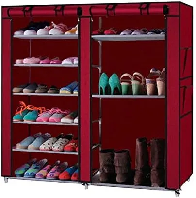 Vista 9 de Zapatero de 9 niveles, organizador de almacenamiento portátil de almacenamiento para zapatos, 10 niveles, 9 celosías, cubierta de tela impermeable