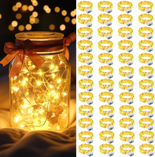 Vista 44 de AIKEI Paquete de 12 luces LED de hadas que funcionan con pilas, guirnaldas de luces impermeables de 7 pies, 20 luces LED de luciérnagas estrelladas