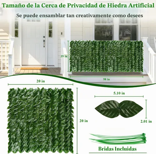 Vista 2 de iCover Pantalla de Privacidad de Hiedra Artificial para Cerca, 39 x 98 pulgadas Junta Reforzada Previene que las Hojas se Caigan, Paneles de Setos