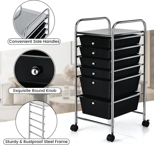 Vista 6 de DREAMADE Carrito rodante con cajones de almacenamiento, carrito utilitario con cajones de plástico extraíbles, ruedas con cerradura, carrito de arte