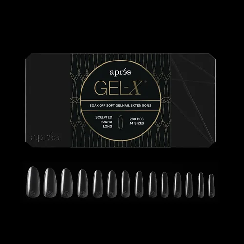 Vista 11 de Apres Gel-X® Caja redonda de puntas de uñas 280 puntas, puntas de gel suave, 14 tamaños 00-9 Medio tamaño incluido (redondo natural mediano)