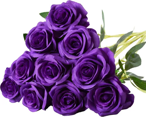 Vista 10 de Eternal Blossom 10 flores artificiales de seda de rosa negra de 19.7 in para ramo de novia, decoración de boda para el hogar Negro