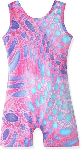 Vista 6 de HOZIY Leotardos de gimnasia para niñas, trajes de ciclismo con patrón adorable brillante