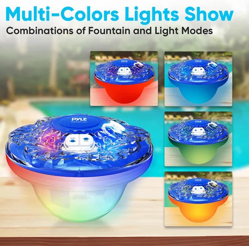 Vista 3 de Pyle Fuente flotante para piscina con espectáculo de luz LED de 6 modos, resistencia al agua IP68, batería recargable incorporada, rociador flotante