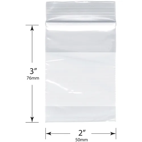 Vista 2 de Plymor 2" x 3" (caja de 1,000), 2 mil con cremallera de bloque blanco bolsas de plástico con cierre