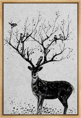 Vista 34 de SIGNWIN Lienzo enmarcado para pared, decoración de guardería de bosques, pájaros voladores, acuarela, montaña, bosque, naturaleza, arte moderno
