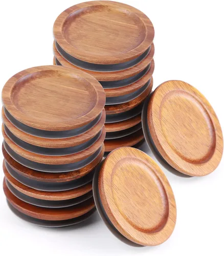 Vista 8 de 3 paquetes de tapas de boca regular y 3 paquetes de tapas de boca ancha para tarros de albañil de acacia, tapas de almacenamiento de tarros