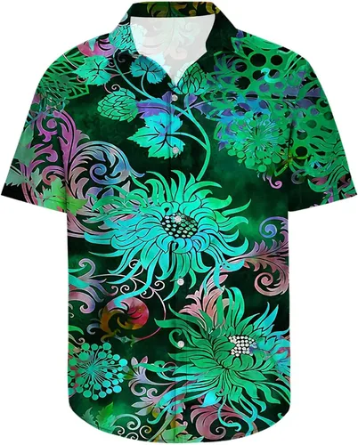 Vista 5 de Camisa hawaiana de manga corta para hombre, estampado tropical, casual, con botones