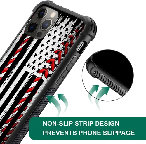 Vista 3 de Compatible con iPhone 12 Mini Funda, Bandera Americana de Béisbol TPU Suave Parachoques Resistente a Golpes Cubierta Trasera de Vidrio Templado