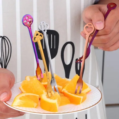 Vista 4 de Fancy - Juego de 10 tenedores de acero inoxidable para aperitivos, tenedores pequeños de postre arcoíris de 4.9 pulgadas, mini tenedores creativos