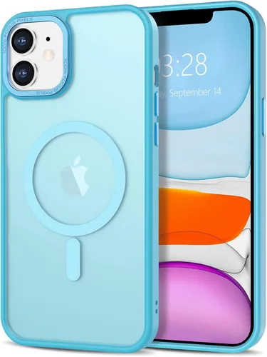 Vista 205 de Anuck - Funda magnética para iPhone 11 compatible con MagSafe, carcasa trasera mate translúcida dura, borde de TPU, delgada, resistente a impactos