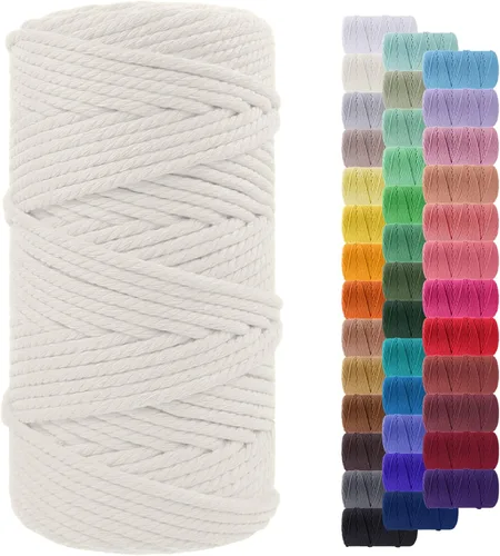 Vista 61 de Cordón de macramé de 0.079 pulgadas, cuerda de algodón natural de 109 yardas, hilo de cuerda de macramé para manualidades, ganchos de pared
