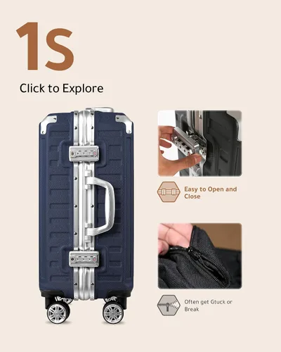 Vista 2 de LUGGEX Equipaje sin cremallera con marco de aluminio - Eleva tu viaje, Azul oscuro, Conjunto de equipaje azul con marco de aluminio, sin cremallera