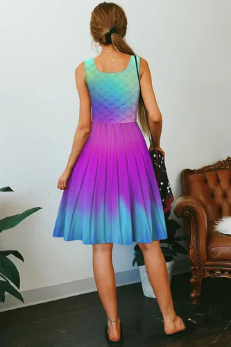 Vista 5 de uideazone - Vestido de mujer sin mangas cuello redondo de verano para playa casual Midi línea A