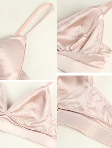 Vista 7 de MOROUTLINE Conjunto de ropa interior de seda satinada de 2 piezas para mujer Sujetador de seda acolchado fino y conjuntos de bragas de seda