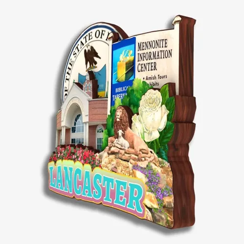 Vista 3 de Lancaster Pennsylvania USA America - Imán de madera para nevera, colección de madera, madera 3D, hecho a mano, recuerdos de la ciudad, imán