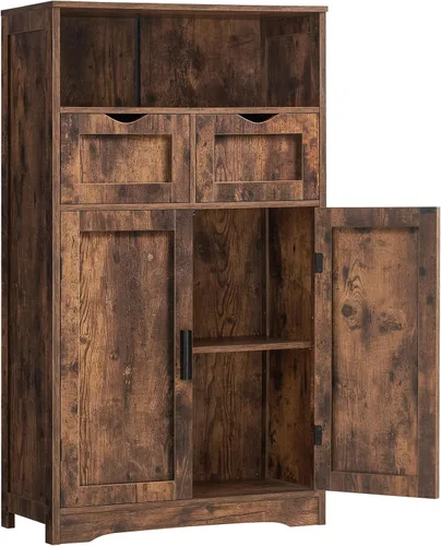 Vista 10 de Iwell Armario de almacenamiento con puertas y estantes, armario de despensa de cocina, gabinetes de baño para sala de estar, cocina, lavandería