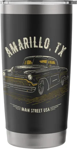 Vista 3 de Amarillo TX Main Street USA Classic Hotrod - Vaso aislado de acero inoxidable con diseño de auto