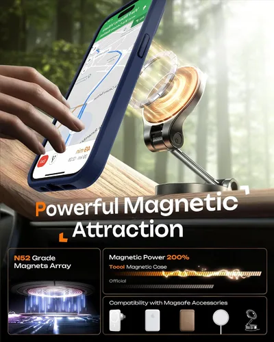 Vista 571 de TOCOL Funda para iPhone 11, compatible con Magsafe, protección completa de cámara, imanes integrados, protección contra caídas, funda translúcida